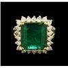 Image 1 : 8.30ct Emerald and Diamond Ring - 18KT Yellow Gold