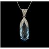 Image 1 : 9.94ct Blue Topaz and Diamond Pendant With Chain - 14KT White Gold
