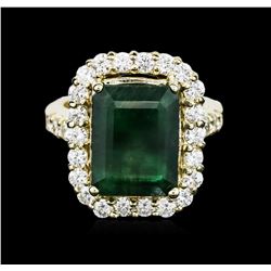 14KT Yellow Gold 6.96ct Emerald and Diamond Ring