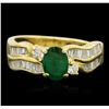 Image 1 : 18KT Yellow Gold 0.55ct Emerald and Diamond Ring