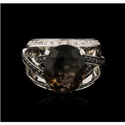 8.80ct Smoky Quartz and Diamond Ring - 18KT White Gold