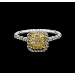 GIA Cert 1.37ctw Fancy Yellow Diamond Ring - 18KT White Gold