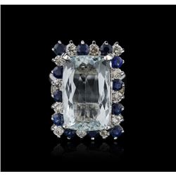 14KT White Gold 9.36ct Aquamarine, Sapphire and Diamond Ring