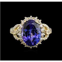 6.16ct Tanzanite and Diamond Ring - 14KT Yellow Gold