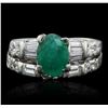 Image 1 : Platinum 1.11ct Emerald and Diamond Ring