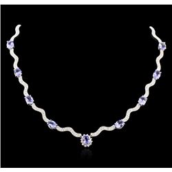 14KT White Gold 18.33ctw Tanzanite and Diamond Necklace