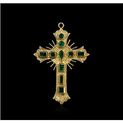 18KT Yellow Gold 0.55ctw Emerald Cross Pendant