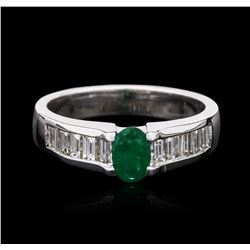 14KT White Gold 0.43ct Emerald and Diamond Ring