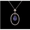 Image 1 : 2.69ct Tanzanite and Diamond Pendant With Chain - 14KT White Gold