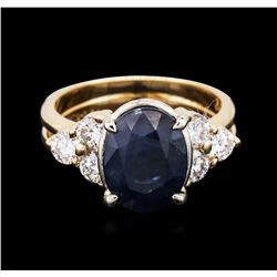 14KT Yellow Gold 4.06ct Sapphire and Diamond Ring