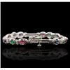 Image 2 : 14KT White Gold 1.72ctw Multi Gemstone Bracelet