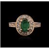 Image 1 : 14KT Rose Gold 1.12ct Emerald and Diamond Ring