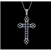 Image 1 : 18KT White Gold 1.25ctw Sapphire Cross Pendant With Chain