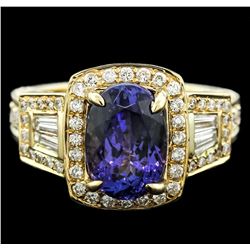 14KT Yellow Gold 3.11ct Tanzanite and Diamond Ring