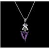 Image 2 : 1.60ct Amethyst and Diamond Pendant With Chain - 18KT White Gold