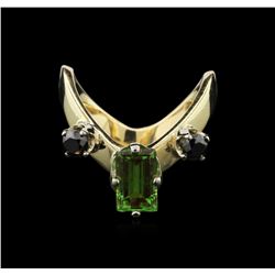 1.50ct Green Amethyst and Black Diamond Ring - 14KT Yellow Gold