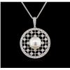 Image 2 : Pearl and Diamond Pendant With Chain - 14KT White Gold