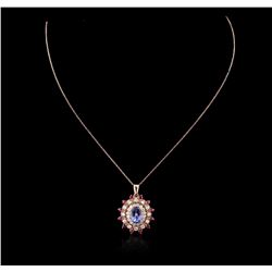 14KT Rose Gold 3.41ct Tanzanite, Ruby and Diamond Pendant With Chain