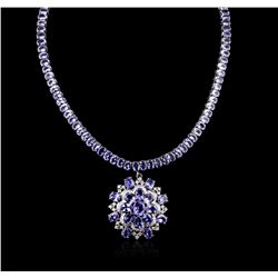 14KT White Gold 83.22ctw Tanzanite and Diamond Necklace