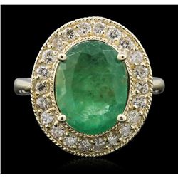 14KT Yellow Gold 3.09ct Emerald and Diamond Ring