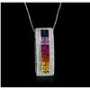 Image 1 : 14KT White Gold 2.06ctw Multicolor Sapphire and Diamond Pendant With Chain