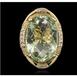 14KT Yellow Gold 27.45ct Green Quartz and Diamond Ring