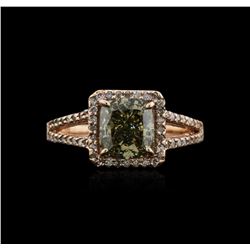 14KT Rose Gold 2.63ctw Fancy Green Diamond Ring