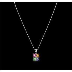 2.00ctw Multi Sapphire and Diamond Pendant With Chain - 14KT White Gold