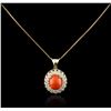 Image 1 : 14KT Rose Gold 5.58ct Coral and Diamond Pendant With Chain