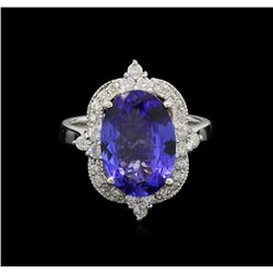 4.41ct Tanzanite and Diamond Ring - 14KT White Gold