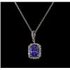 Image 1 : 1.58ct Tanzanite and Diamond Pendant With Chain - 14KT White Gold