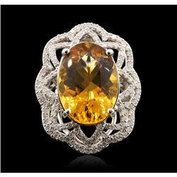 14KT White Gold 10.91ct Citrine and Diamond Ring