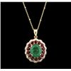 Image 2 : 14KT Yellow Gold 3.96ct Emerald, Ruby and Diamond Pendant With Chain