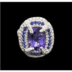 GIA Certified 9.61ctw Blue Sapphire and Diamond Ring - 18KT White Gold