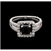 Image 1 : 0.50ct Black Onyx and Diamond Ring - 14KT White Gold