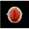 Image 1 : 4.80ct Red Coral and Diamond Ring - 14KT Rose Gold