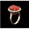 Image 3 : 4.80ct Red Coral and Diamond Ring - 14KT Rose Gold