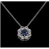 Image 2 : 1.20ctw Blue and White Sapphire Pendant With Chain - 14KT White Gold