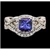 Image 1 : 14KT White Gold 1.22ct Tanzanite and Diamond Ring and Guard