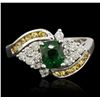 Image 1 : 14KT White Gold 0.30ct Tsavorite, Yellow Sapphire and Diamond Ring