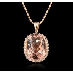 14KT Rose Gold 29.85ct Morganite and Diamond Pendant With Chain