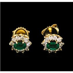 1.00ctw Emerald and Diamond Earrings - 14KT Yellow Gold