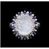 Image 1 : 14KT White Gold 6.34ct Blue Moonstone and Blue Sapphire Ring