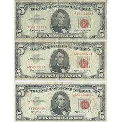 1963 $5 Red Seal Bill Lot of 3
