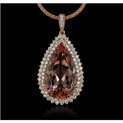 14KT Rose Gold GIA Certified 34.63ct Morganite and Diamond Pendant With Chain