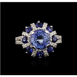 14KT White Gold 2.49ct Tanzanite, Sapphire and Diamond Ring