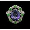 Image 1 : 4.20ct Tanzanite, Tsavorite and Diamond Ring - 14KT White Gold