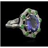 Image 2 : 4.20ct Tanzanite, Tsavorite and Diamond Ring - 14KT White Gold