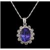 Image 1 : 4.80ct Tanzanite and Diamond Pendant With Chain - 14KT White Gold