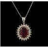Image 1 : 2.97ct Ruby and Diamond Pendant With Chain - 14KT White Gold